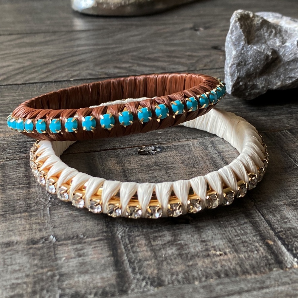 NEW Rhinestone and Turquoise Wrapped Stackable Bangles - Picture 7 of 11